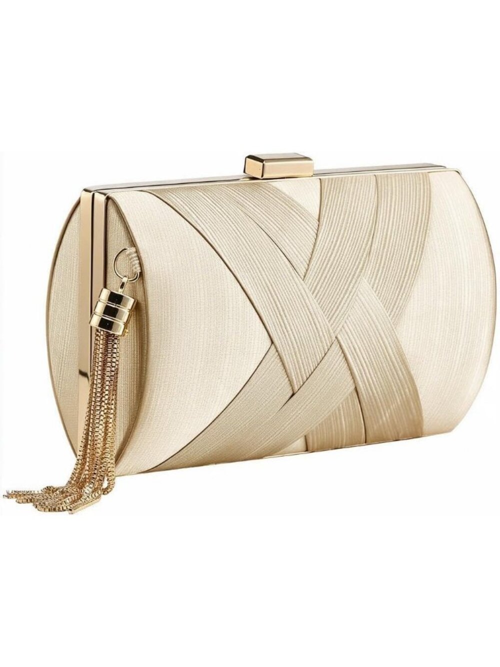 Women's Apricot Silk Satin Clutch Purse Pearl Tassel With Chain Evening Bag
